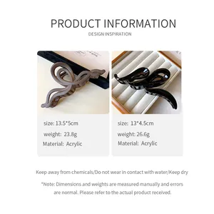 Detailed specifications of the acrylic wave and twisted hair claw clips.