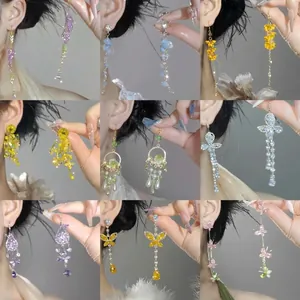 Orecchini a Goccia in Stile Foresta con Fiore e Farfalla per Donna Perla Artificiale Strass Orecchini Pendenti con Nappa Lunga Gioielli Regalo