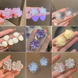 Fresh Sweet Acrylic Flower Stud Earrings With 925 Sterling Silver Earring Post Niche Fashion Rhinestone Ear Jewelry For Women