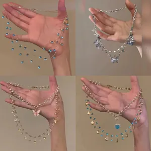 Collier Multicouche Rond en Zirconia de Style Français Minimaliste Mode Papillon Coeur Pendentif Bijoux pour Femmes
