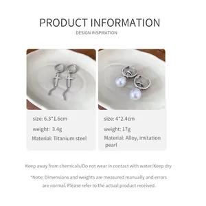 Detailed specifications of silver cross chain earrings and elegant imitation pearl orb earrings