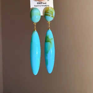 Pendientes de gota de acrílico vintage con textura de mármol turquesa y oro