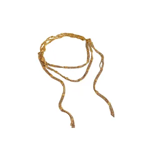 Elegant layered gold long chain necklace for women minimalist sweater accessory jewelry