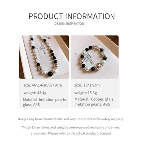 Detailed specifications for geometric black and white pearl necklace and bracelet set