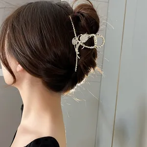 Elegant lily of the valley hair claw clip with pearls and rhinestones for women