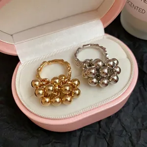 Anello Aperto Geometrico Irregolare Minimalista Donna Perline di Metallo Regolabile Esagerato Stile Occidentale Gioielli di Moda