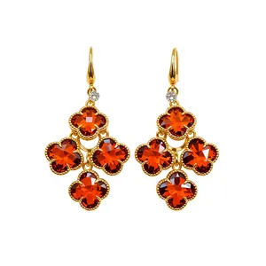 18k gold plated floral drop earrings with vibrant red faceted crystals