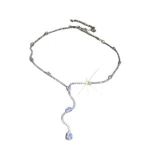 Elegant Y-shaped lariat necklace with sparkling pear-cut teardrop zircon pendants