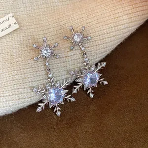 Elegant luxury snowflake drop earrings featuring sparkling lilac zircon stones for women