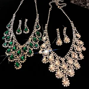 Collezione di Collana e Orecchini a Goccia d'Acqua in Strass di Lusso Francese per Donna Ciondolo a Goccia in Rame Gioielli