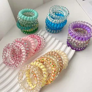 Spiral Phone Cord Hair Ties Candy Color Elastic Hair Bands Polka Dot Star Floral Pattern Scrunchies For Women Girls Hair Accessories