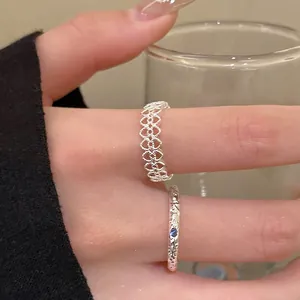 Minimalistischer Kupfer Hohlblume Raute Verstellbarer Ring Damen Versilbert Cold Style Strass Fingerschmuck
