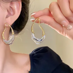 Orecchini a Bottone in Rame e Resina Placcati Oro 18K Goccia d'Acqua Geometrica Irregolare Design Giuntato Perno in Argento S925 Gioielli da Donna