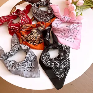 Korean Style Paisley Sunflower Printed Square Bandana Versatile Canvas Hair Band Headscarf For Women Accessories