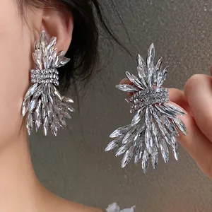 Luxury Alloy Wings Crystal Stud Earrings With Silver Earring Post Oversized Rhinestone Marquise Crystal Earrings For Women Party Jewelry