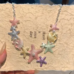 Bunte Seestern- und Muschelkette mit Perlen für den Strandurlaub, modischer Sommerschmuck
