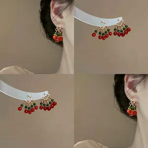 New Chinese Palace Style Beaded Hoop Earrings For Women Retro Light Luxury Gold Plated Copper Red Green Beads Drop Earrings