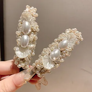 Vintage Korean Style Artificial Pearl Flower Hair Clip Elegant White Resin Petal Duckbill Clip Handmade Fashion Hair Accessories For Women