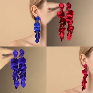 Exaggerated Rose Petal Tassel Earrings For Women Fashion Long Layered Floral Acrylic Drop Earrings Jewelry Handmade Gift