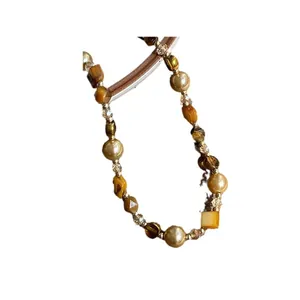 Chic irregular tiger eye stone and pearl necklace in earthy brown Maillard style tones