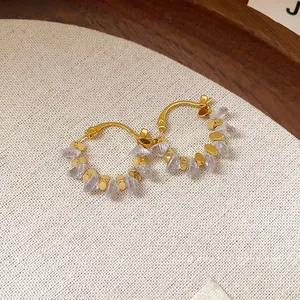Eleganti orecchini a cerchio placcati oro 18k con cristalli sfaccettati trasparenti stile francese
