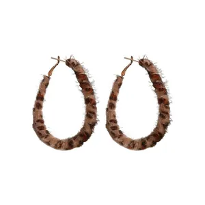 Pendientes de aro con estampado de leopardo y pelo para mujer joyería retro invierno