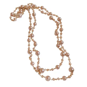 Collana di perle vintage multistrato con perle champagne e perle di cristallo lussuosa