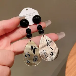 Vintage Perlmutt Wassertropfen Quasten Ohrringe Für Damen Mit 925 Sterlingsilber Stift Neuer Chinesischer Emaille Schmuck
