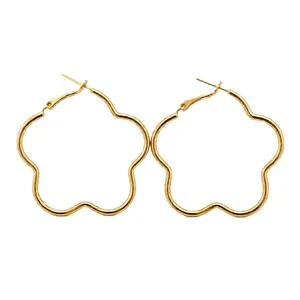 Elegant gold flower hoop earrings with minimalist floral silhouette