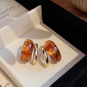 Geometric Gold Plated Copper Resin Stud Earrings With 925 Sterling Silver Post Maillard Vintage Earrings For Women