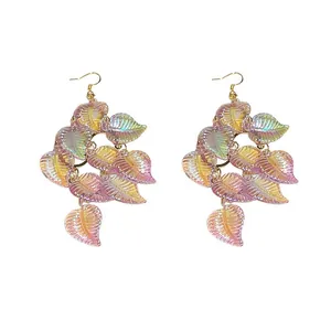 Iridescent leaf drop earrings featuring a shimmering vintage style finish for women