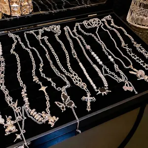 Süße Coole Metall Künstliche Perle Zirkonia Anhänger Halskette Für Damen Herz Schmetterling Kreuz Choker Kalter Stil Schmuck