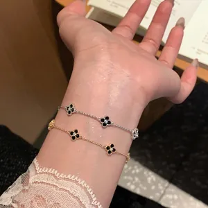 Elegant Gold Plated Copper Bracelet With Zirconia Flower Clover And Ocean Starfish Charm For Women Adjustable Jewelry Gift