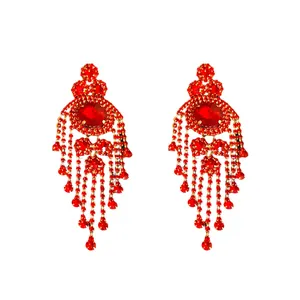 Elegante rote Strass-Quasten-Ohrringe im Vintage-Stil mit Silbernadeln für Damen