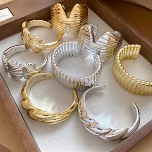 Ins Style Acrylic Open Cuff Bracelet Geometric Texture Light Luxury Fashion Gold Silver Plated Heavy Duty Bangle Jewelry Women