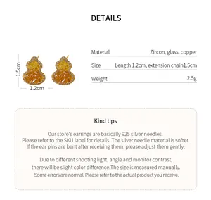 Detailed view of yellow gourd earrings with zircon border and size specifications