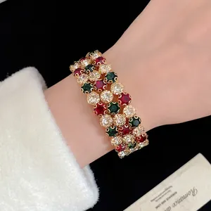 Bracciale Rigido Aperto in Lega Placcata Oro a Tre Strati Con Strass Multicolore Stile di Corte Retrò Gioielli per Donna Festa Banchetto
