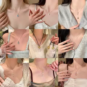 Exquisite 9-grid collage showcasing New Chinese style jade gourd necklaces for women