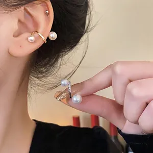 Vintage High-End Copper Zirconia Artificial Pearl Ear Clips Non-Pierced Earrings Gold Silver Plated Fashion Women Jewelry Accessory