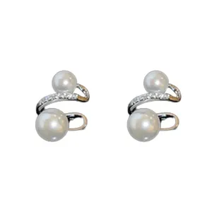 Elegant zircon and pearl ear cuffs for non-pierced ears, stylish jewelry accessories
