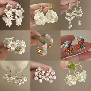 Elegant Pearl Flower Stud Earrings with 925 Sterling Silver Earring Post For Women Lightweight Luxury Fashion Floral Jewelry Gift