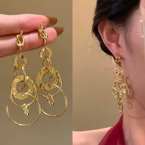 Fashion Copper Textured Hollow Round Tassel Dangle Earrings With 925 Sterling Silver Earring Post Gold Silver Knot Earrings For Women