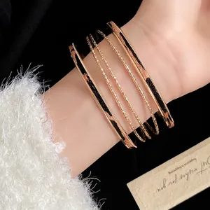 Chic leopard print leather open cuff bracelet set with textured gold bangles for women