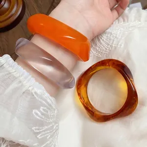 Irregular Acrylic Smudge Bangle Vintage Minimalist Chunky Resin Bracelet Amber Orange Clear Fashion Jewelry For Women
