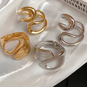Irregular Geometric Hollow Cross Open Bangle For Women European Minimalist Exaggerated Design High-End Fashion Alloy Gold Silver Plated Bangle Jewelry
