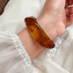Vintage amber marbled acrylic bangle with irregular design for women's hand jewelry