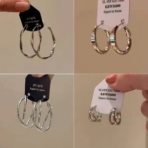 Minimalist Zinc Alloy Hoop Earrings With 925 Sterling Silver Earring Post Gold Silver Geometric Rhinestone Jewelry For Women