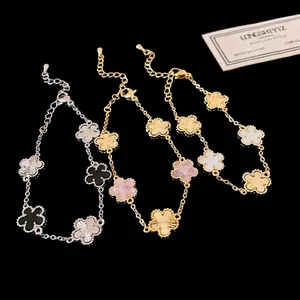 Real Gold Plated Flower Clover Bracelet For Women Fashion Luxury Elegant Adjustable Chain Bracelet Jewelry Gift