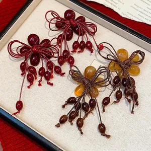 Orecchini Pendenti Vintage a Forma di Fiore con Fiocco e Nappa per Donna Gioielli di Lusso Autunno Inverno con Perno in Argento 925
