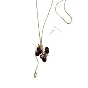 Autumn winter flocking grape cluster drawstring gold snake chain sweater necklace